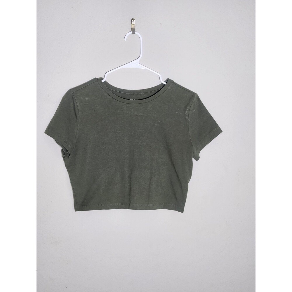 Wild Fable Womens L Green Cropped T Shirt Stretch Short Sleeve Casual Tee